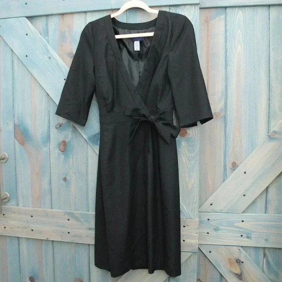 J Crew Black Wool Wrap Dress Size 4 Small - Picture 3 of 5